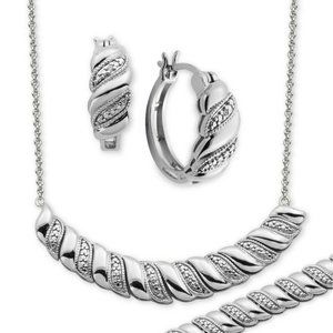 Diamond Accent Twist Hoop Earrings, Collar Necklace and Link Bracelet Set
